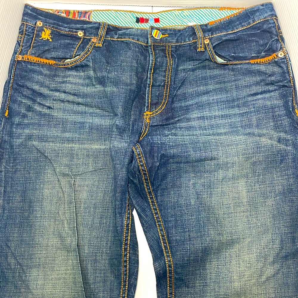 Mens Rainbow Button Down Vintage Coogi Dark Wash Baggy Jeans. Size 38 X 34